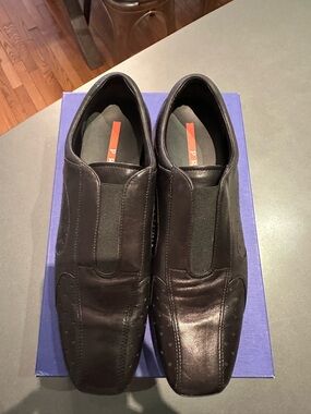 Prada Black Leather Slip-On Loafers